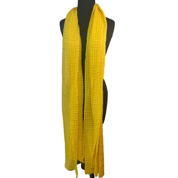 Yellow Linen Gauze Windowpane Patterned Scarf 102 inch - Picture 2 of 4